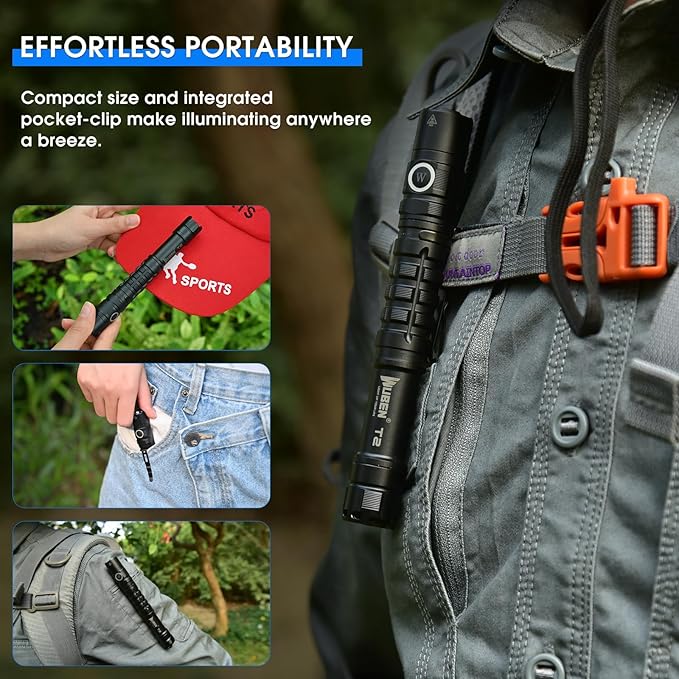 WUBEN T2 Pen Flashlight, 550 Lumens AA Flashlight, EDC Tactical Flashlight, 2AA Battery Powered, with Memory Function, 5 Lighting Modes, IP68 Waterproof, for Camping, Work, Repair, Emergency