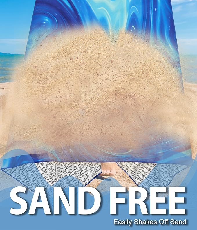 Microfiber Beach Towel – Quick Dry Lightweight Sand Free Oversized Large Towel Accessories Travel Must Swim Pool Yoga Camping Summer Cruise Ship Essentials Compact Sandproof Gift Blue Marble(71" 32")