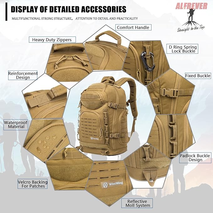 38L Military Tactical Backpack Men Assault Pack Bag|Army Backpacks|Large Camping Hiking Rucksack Daypack for Outdoor