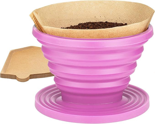COLETTI Sierra Collapsible Coffee Pour Over Dripper — Camping Coffee Filter — Includes Pack of Paper Filters (Pink)