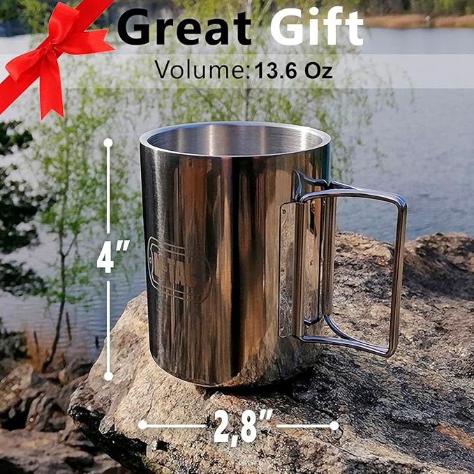 M-Tac 13,6oz Stainless Steel Hiking Mug Travel Coffee Cup with Handle