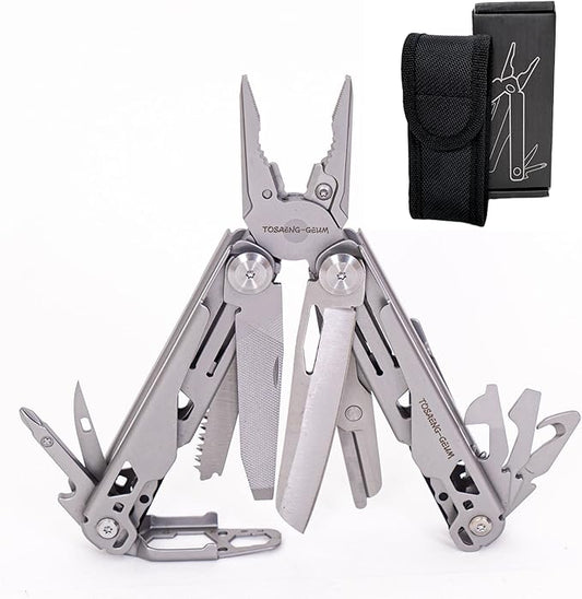 19-in-1 Stainless Steel Multitool - Versatile EDC Gear for Men | Camping, Fishing, Hiking & Firefighting | Pocket, Survival & Fishing Knife with Dual Force Functionality