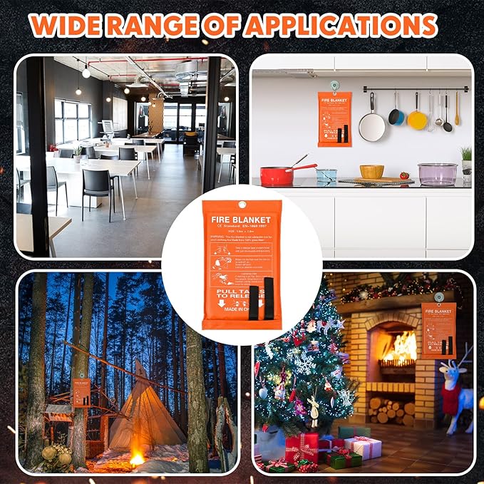 Macarrie 30 Pack 39” x 39” Fire Blanket Emergency Fire Blanket for Home and Kitchen Suppression Blanket Safety Fiberglass Fireproof Blanket Survival for Fireplace Car Office Camping (Orange)
