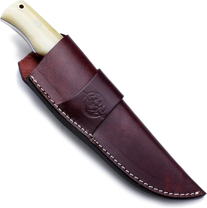 Handmade Damascus Steel Knife for Hunting,Survival,Camping,Bushcraft and Fishing Fixed Blade Dagger with Drop point Full Tang Micarta Handle, Leather Sheath - WKD-791
