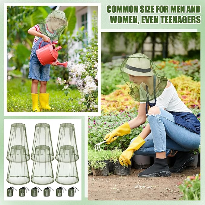 6 Pack Mosquito Head Net Bug Head Net Insects Mesh Head Net for Outdoor Face Neck Head Protecting
