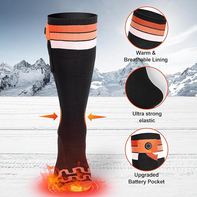 2024 Upgraded Heated Socks for Men Women,7.4V 22.2WH 6000mAh Rechargeable Battery,10H Heating & Full Sole Heating & 3 -Level Temperature Control for Fishing,Skiing, Riding,Camping,Hunting