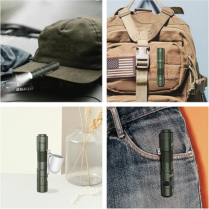S21 AA Rechargeable Mini Flashlight, 880 High Lumen LED Flashlight, Magnetic Tail Switch EDC Pocket Flashlight, Suitable for Hiking, Camping, Outdoor and Emergency Situations(Green)