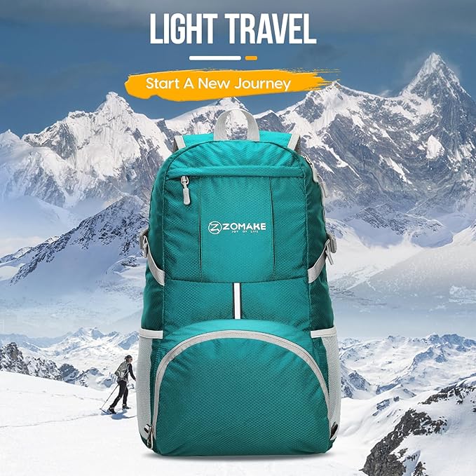 ZOMAKE Lightweight Packable Backpack 35L - Light Foldable Backpacks Water Resistant Collapsible Hiking Backpack - Compact Folding Day Pack for Travel Camping(Lake Green)