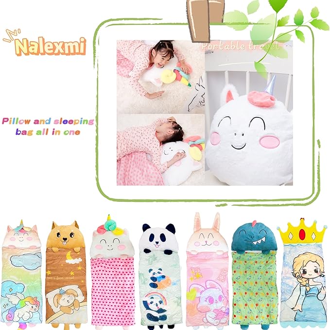 Happy Kids Sleeping Bag, Animal Bags, Sleepy Sack, Comfy, Cozy, Compact, Sleeping Bag with Pillow, Soft Pillow, Nap Mat, Wram Plush with Cotton, Slumber Bag