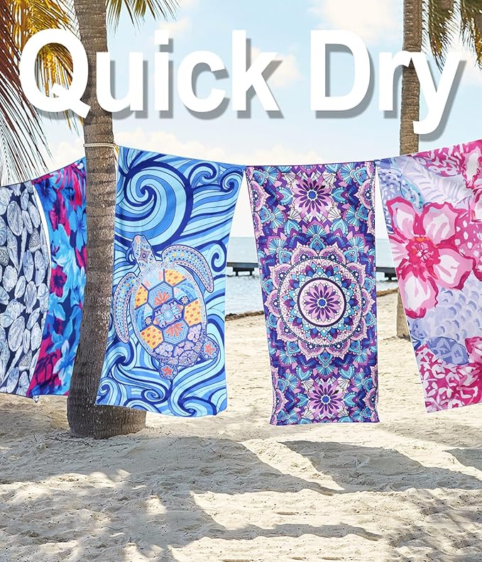 Microfiber Beach Towel–Quick Dry Lightweight Sand Free Oversized Large Towel Accessories Travel Must Swim Pool Yoga Camping Summer Cruise Ship Essentials Compact Sandproof Gift Mandala Series(71" 32")