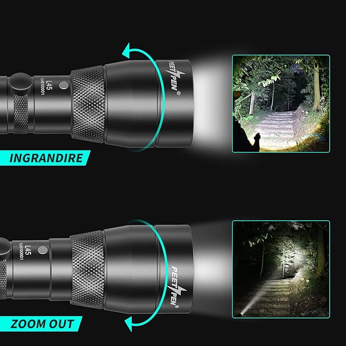 Rechargeable LED Flashlights High Lumens, PEETPEN L45 2000 Lumens Super Bright Powerful Flashlights, Multifunctional Handheld Flash Light with Zoomable, Waterproof, 4 Modes for Camping Emergencies