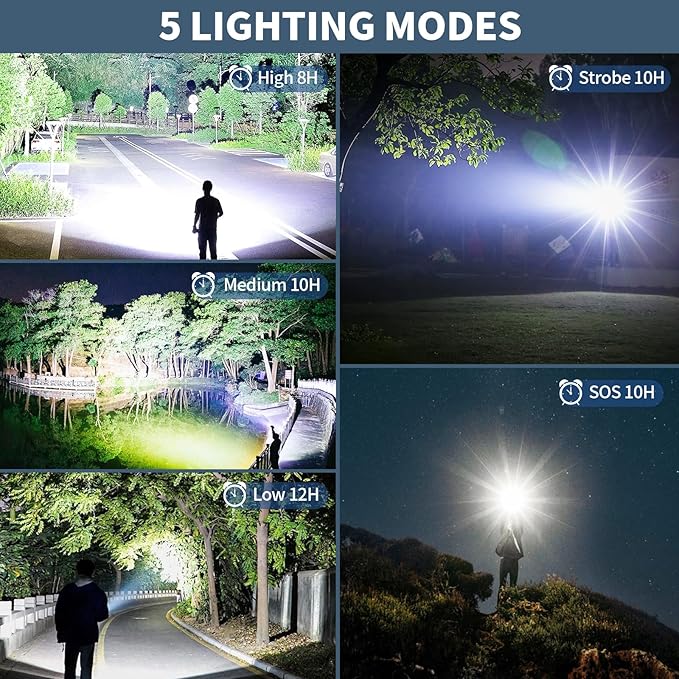 Rechargeable Flashlights High Lumens, 990,000 Lumen Super Bright Led Flashlight with 12H Long Runtime & 5 Modes, Powerful Waterproof Handheld Flash light for Home Emerge∩cies Camping (Black)