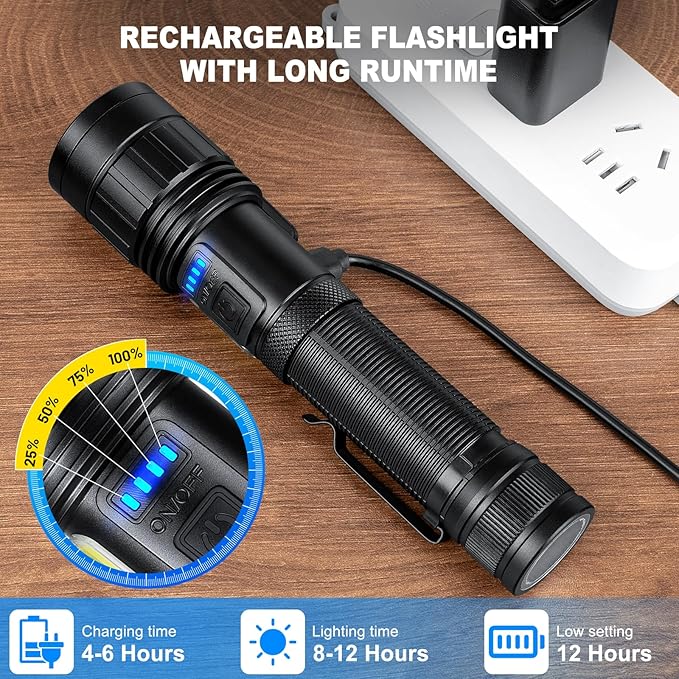 BERCOL Rechargeable Flashlights High Lumen, 990,000 Lumens Super Bright Magnetic Flash Light, 7 Modes with Cob Work Light, Powerful Led Flashlight with Holster for Camping, Emergencies, Home