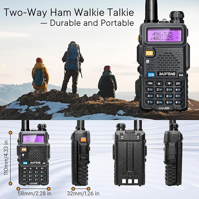 BAOFENG UV-5R Ham Radios Long Range—8W Dual Band Rechargeable Walkie Talkie Portable Two-Way Radios, UV5R Handheld Radio with Four 1800mAh Li-ion Batteries (2 Pack)