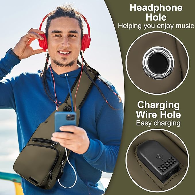 Sling Bag for Women Mens Crossbody Bag, Chest Bag Sling Backpack with USB Charging Port for Walking Hiking