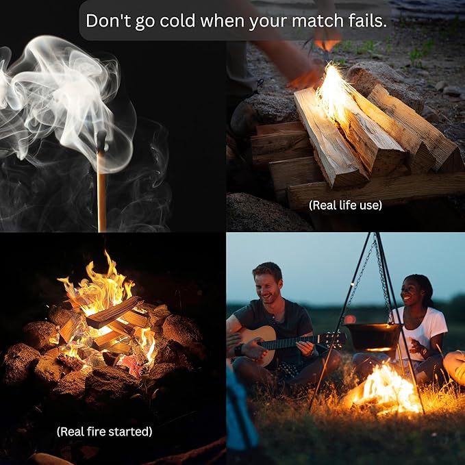Ferro Rod Fire Starter Kit – Wood Handle Flint Fire Starter with Ferro Rod Striker and Wrist Lanyard – Weatherproof and Waterproof Fire Starter Survival Tool for Camping, Hiking