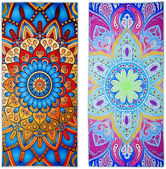 Microfiber Beach Towels 2 Packs, Oversized Quick-Dry Towels for Adults, Lightweight Thin Towels (72" x 36") for Swimming, Beach, Camping