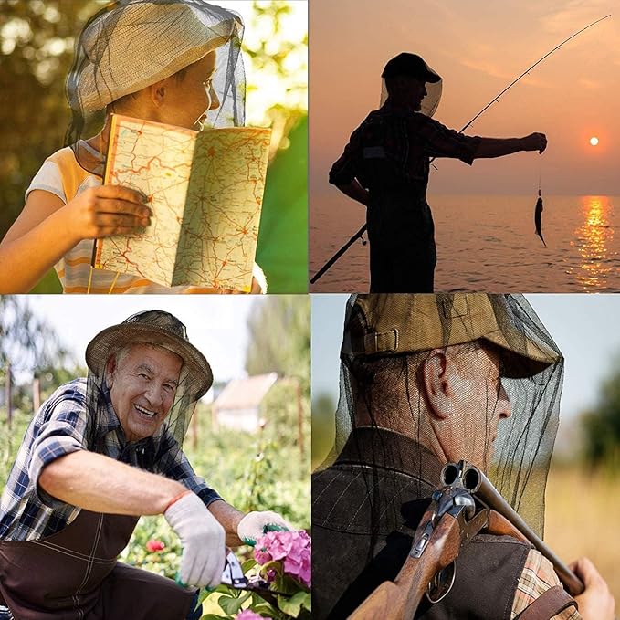 Gray Mosquito Net Mesh Face Neck Fly Netting Hood from Bugs Gnats No See Net for Outdoor Hiking Camping Climbing with Carry Bags Fits Most Sizes of Hats Caps Camping and Hiking Equipment