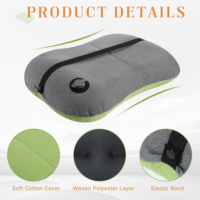 2 Pack Camping Pillow Inflatable Travel Pillow with Removable Cover Backpacking Pillow Blow up Pillow Neck Air Pillow Compressible for Lumbar Support Travel Hiking (Orange,Green)