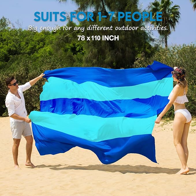 BYDOLL Nylon Beach Blanket Waterproof Sandproof 78''x110'' Suits 1-7 Adults Oversized Sand Free Extra Large Blanket Lightweight Soft Picnic Mat for Beach Essentials