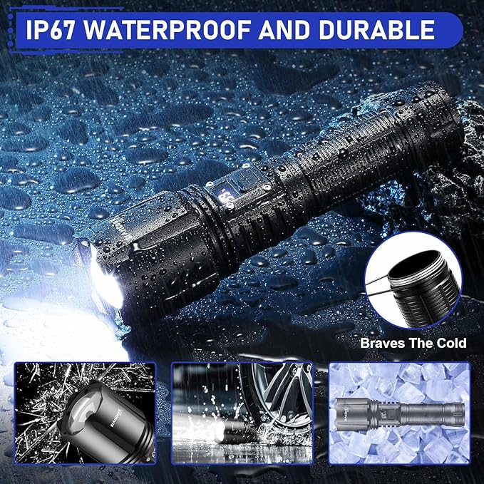 Flashlights High Lumens Rechargeable, Super Bright 990000 Lumens Flashlight USB, High Powered LED Flashlight, Handheld Rechargeable Flash Light for Emergency Camping Hiking