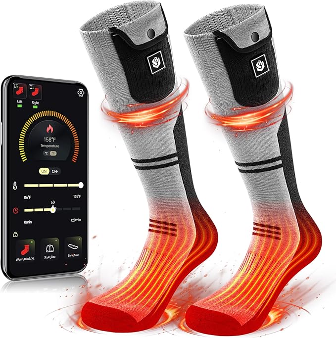 Heated Socks for Men Women Rechargeable Washable APP Remote Control 7.4V Battery Electric Heating Socks for Hunting Ice Fishing Camping Hiking Skiing Outdoor Work