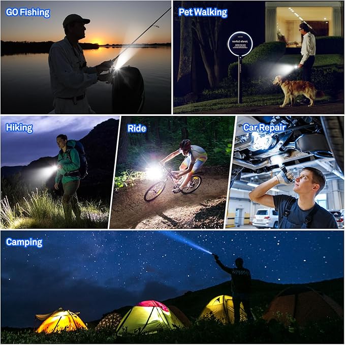 Rechargeable Flashlight high lumens with Clip Waterproof Police Flashlights, Zoomable Beam LED Flash Light with 7 Modes and SOS for Emergencies, Home, Camping, Hiking, Pet Walking (Black)