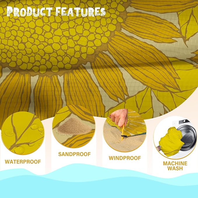 Beach Blanket Waterproof Sandproof 1-7 Adult Oversized 78 '' × 81 '' Lightweight Durable Compact Sand Free Beach Mat for Travel Camping Hiking Picnic Blanket Extra Large