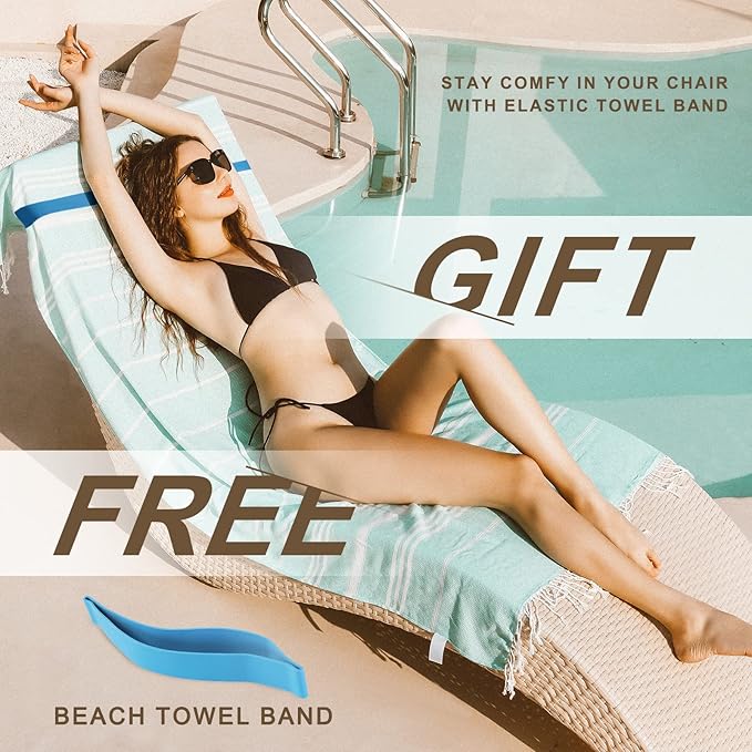 Genovega Cotton Turkish Beach Towel Soft Absorbent Oversized Quick Dry Extra Large Sand Free Adult Bath Bathroom Towel Lightweight Fast Drying Thin Sandless Compact No Sand Packable Foldable Stuff