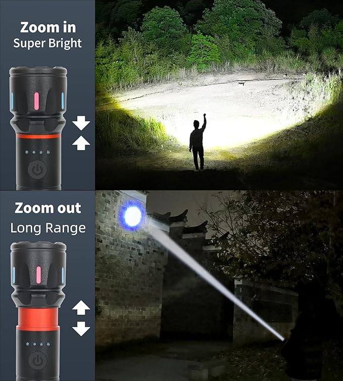 2 Pack LED Rechargeable Flashlights High Lumens, 1500+ Lumens Super Bright Zoomable Fluorescent Flashlights, Waterproof Powerful Multifunctional Flashlights for Home Camping Hiking