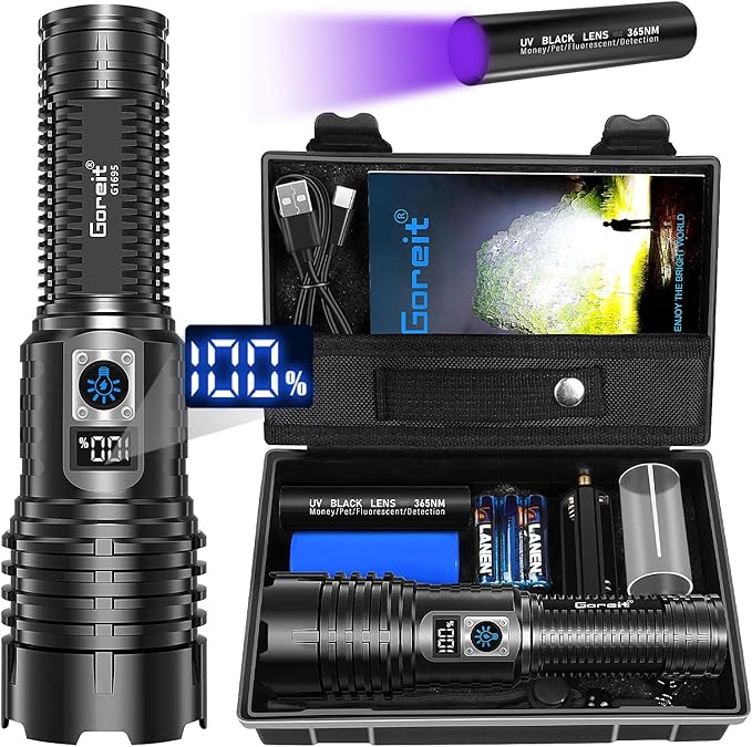Goreit Flashlights LED High Lumens Rechargeable, 980,000 Lumens XHM77.2 Super Bright Flash Light USB, Handheld Flashlight High Powered,Powerful Flashlight Waterproof for Emergency Camping