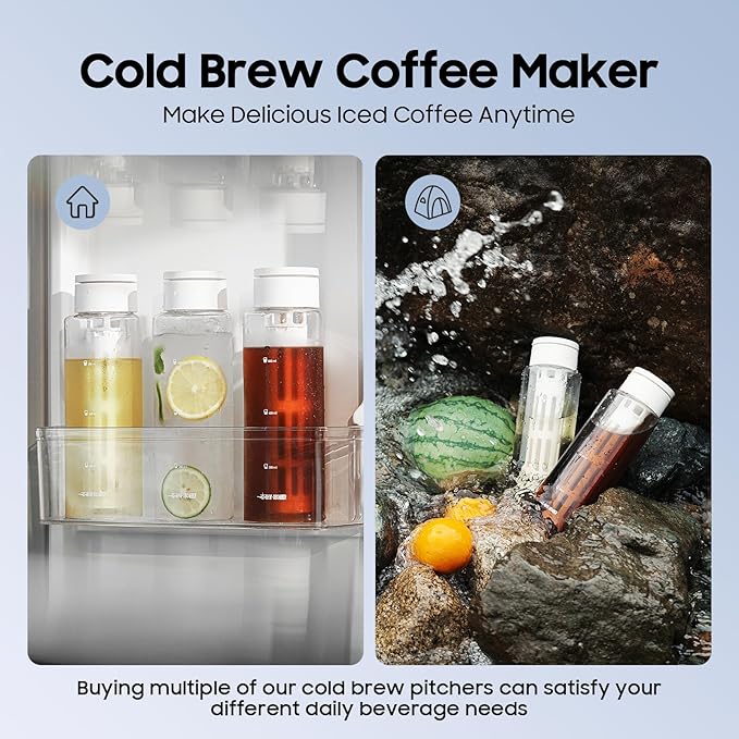 MHW-3BOMBER Camping Cold Brew Coffee Maker 600ml/20oz Travel Cold Brew Pitcher For Space Saving Iced Tea and Coffee Maker with Filter Glass White CE6167W