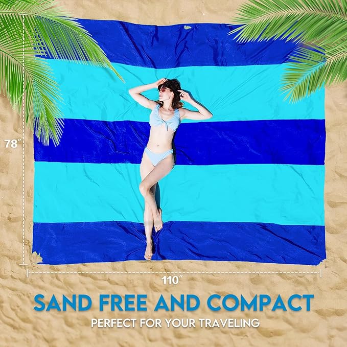 BYDOLL Nylon Beach Blanket Waterproof Sandproof 78''x110'' Suits 1-7 Adults Oversized Sand Free Extra Large Blanket Lightweight Soft Picnic Mat for Beach Essentials