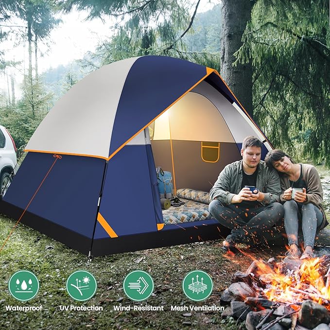 COBIZI Camping Tent, 4/6 Person Easy Setup Waterproof Windproof Backpacking Tent with Removable Rainfly, Lightweight Portable Outdoor Family Tents for Camping, Travel, Fishing, Hiking, Scouts