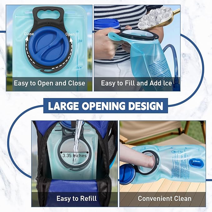 2L Hydration Bladder, Water Bladder for Hiking Backpack, Leak Proof Water Reservoir Storage Bag, BPA-Free Hydration Pack Replacement for Cycling, Hiking, Camping, Hunting, Running, Blue