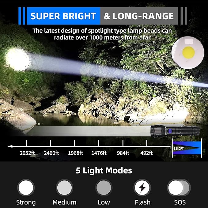 DARKBEAM LED Flashlight High Lumens,Rechargeable 900,000LM Super Bright, Emergency Mobile Charge - 5 Mode, Focusable, Water Resistant, Long Lasting - Handheld Camping Flash Light for Power Outage