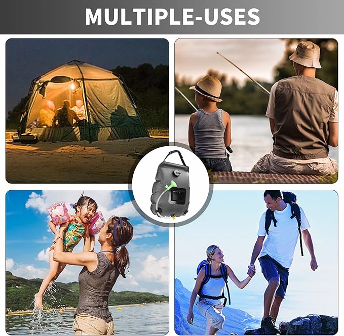 Solar Shower Bag, Solar Heating Camping Shower Bag, 5Gal(20L) Portable Camping Shower Bag, with Removable Hose and On-Off Switchable Shower Head, for Outdoor Traveling/Climbing/Hiking/Beach/Swimming