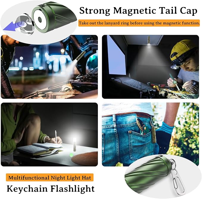 Rechargeable Mini Flashlight with Magnetic Tail, 800 High Lumens Bright Small Flashlight, IP68 Waterproof EDC Flashlight, 5 Modes Keychain Flashlight for Camping Hiking