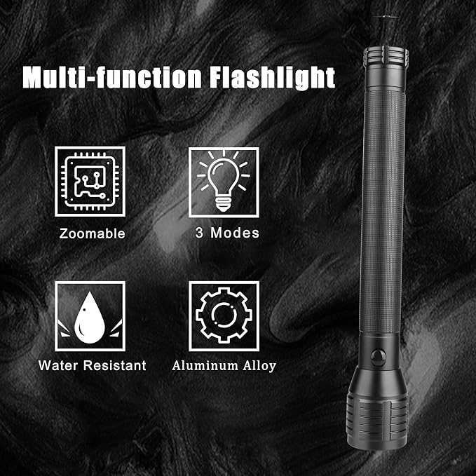 4 D-Cell Flashlight Battery Powered(Batteries not Included), 3 Modes & Zoomable, Ultra Bright Big Flashlights