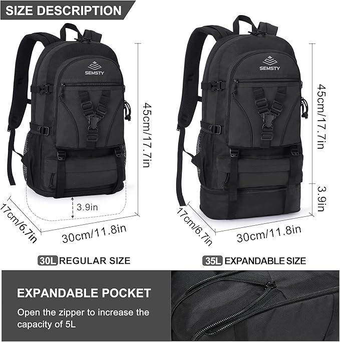 Hiking Backpack, 30L/40L/50L Expandable Hiking Backpack for Men and Women, Travel Backpack Flight Approved