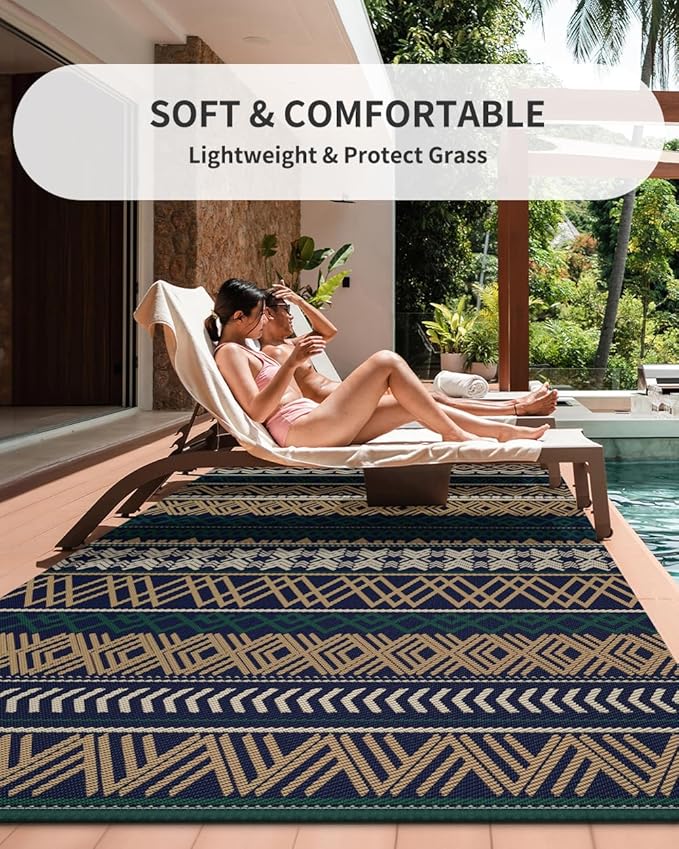 MontVoo Outdoor Rug Carpet 8x10 Waterproof-Patio Rug Mat Reversible RV Camping Rug Picnic Mat Plastic Straw Outside Rug for Balcony Porch Deck Beach-Boho Outdoor Area Rug for Patio Decor Colorful