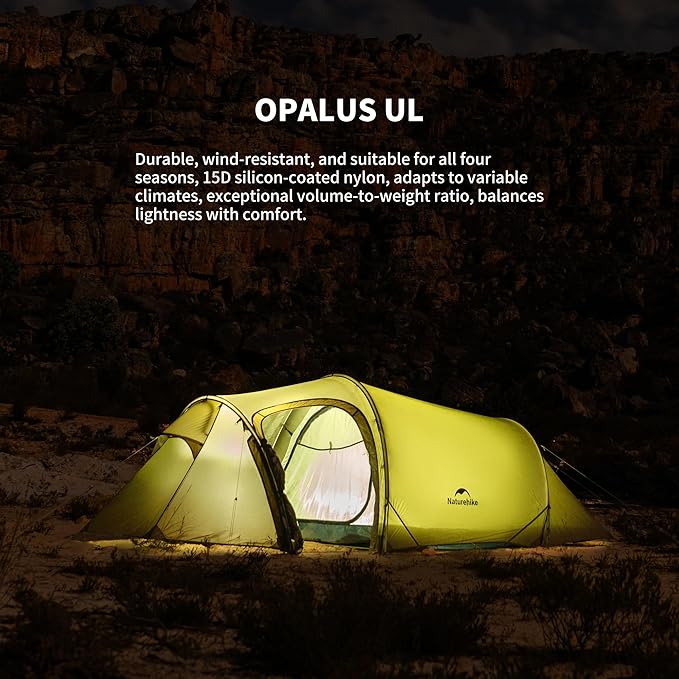 Naturehike Opalus 2/3 Person Tunnel Tent, Lightweight Backpacking Tent with Vestibule, Double Wall 4 Season Tents for Camping