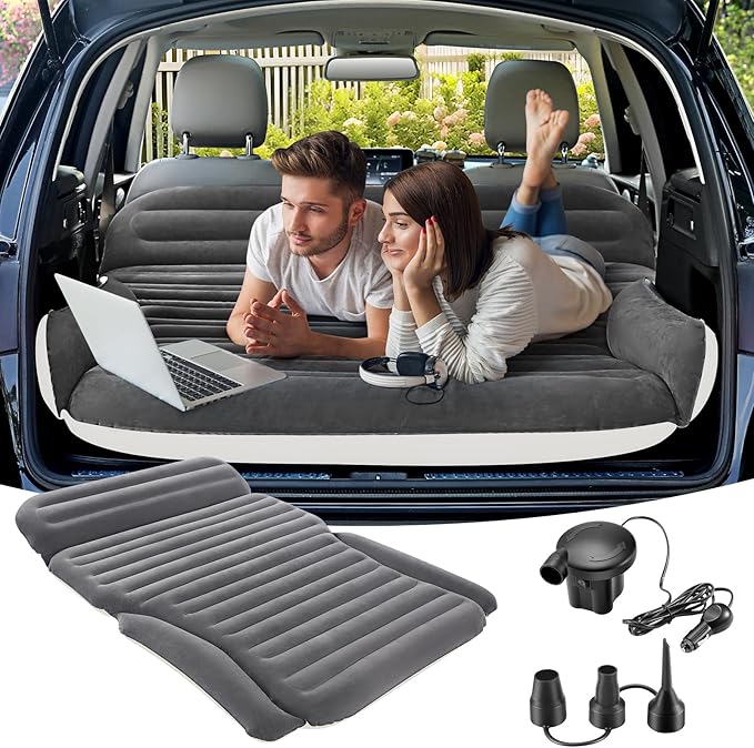 KMZ Inflatable SUV Air Mattress for Car, Truck & Camping – Portable Thickened Car Bed for Travel, Includes 2 Pillows & Electric Pump