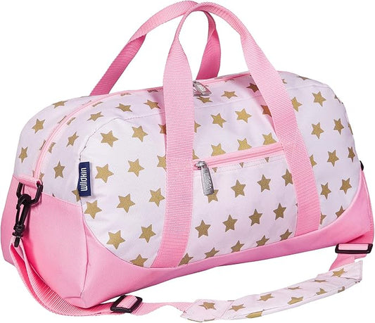 Wildkin Kids Overnighter Duffel Bag – Carry-On Size, Ideal for School & Sleepovers – Pink and Gold Stars