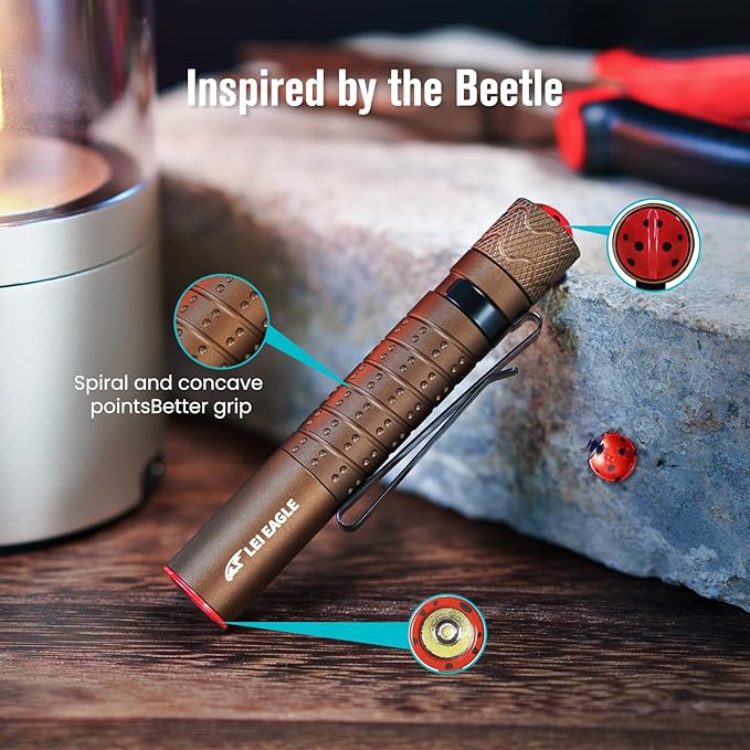 ZZ Seven Star Beetle EDC flashlight, ultra compact LED100 lumens, mini with tactical flash, equipped with AAA alkaline battery, suitable for camping and hiking, daily carrying (desert color)