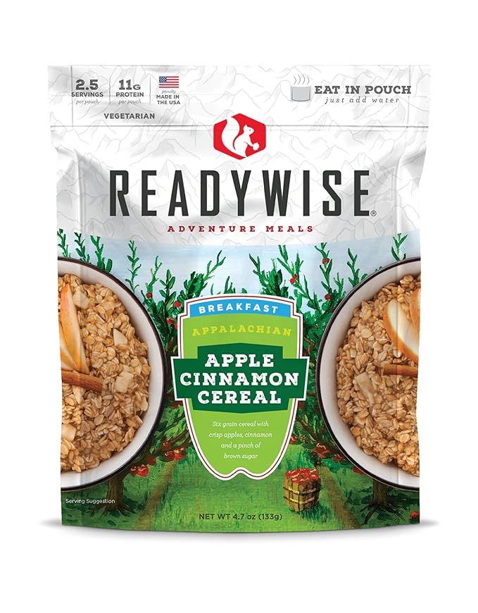 READYWISE - Outdoor Apple Cinnamon, 2.5 Servings, Pack of 1, Emergency Preparedness, Freeze Dried Food, MRE, Snack Pack, Survival Food, Emergency Food for Backpacking, Camping, and Hiking