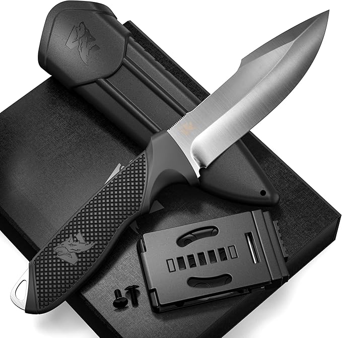 WOLF-II Full Tang Survival Knife with Sheath and Multi Lok - Strong Tactical Fixed Blade Knife - Made of D2 Steel - Bushcraft and Camping Knife - EDC Outdoor Knife with TPE Handle