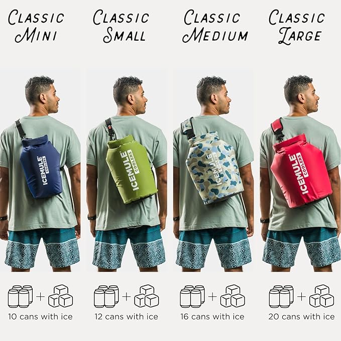 ICEMULE Classic Collapsible Sling Strap Cooler Hands Free, 100% Waterproof, Floats, 24+ Hours Cooling, Soft Sided Cooler for the Beach, Concerts, Traveling, RV-ing, Hiking, Kayaking, Camping & Fishing