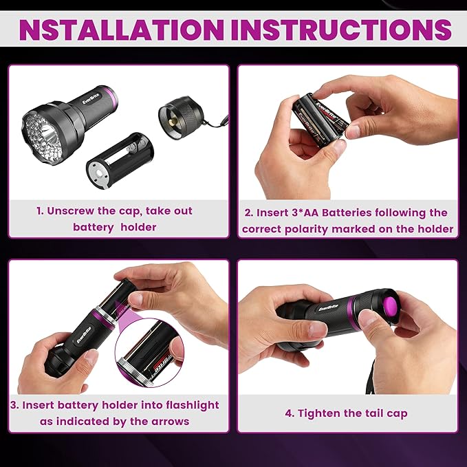 EverBrite LED Flashlight, Multifunctional Flashlight with UV and White Light, 395nm Black Light, 300 Lumens High Powered Flashlight for Camping, Emergencies, Pet Urine Stains, AA Batteries Included