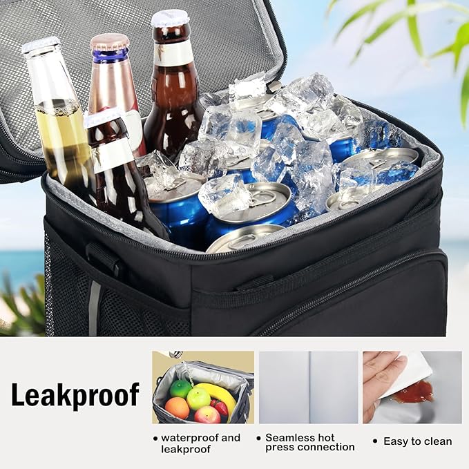 Lunch Box For Men/Women,Large Double-layer Insulated Expandable Reusable Leakproof Cooler Bags For Adults,Lunch Bag With Adjustable Shoulder Strap For Office Travel Picnic(Black)